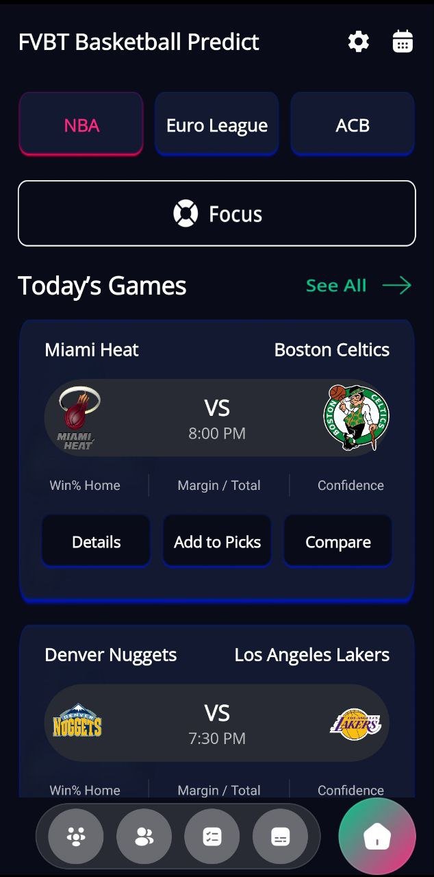 1x Basket Stats app main screen